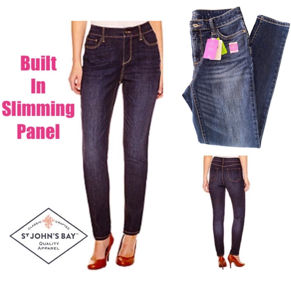 Tummy Slimming Fit Skinny Leg Jeans Midrise St Johns Bay Blue Moon Womens Size 6